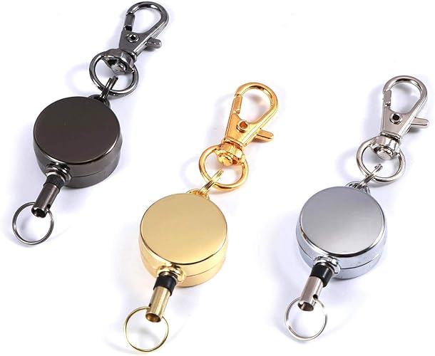 Amazon キーリール 吊り下げ名札用 キーホルダー 3色セット 金具 ステンレス リールクリップ パスケース キーリング カラビナ クリップ付き キーホルダー チェーン