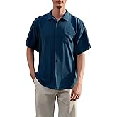 LUXSTITCH Men's Silk Button Down Shirts Short Sleeve Casual Tropical Holiday Hawaiian Shirts