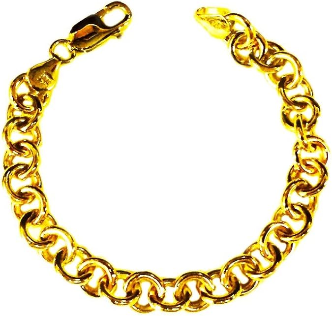 TEX 14Kt Solid Yellow Gold Round Rolo Charm Link Bracelet 8