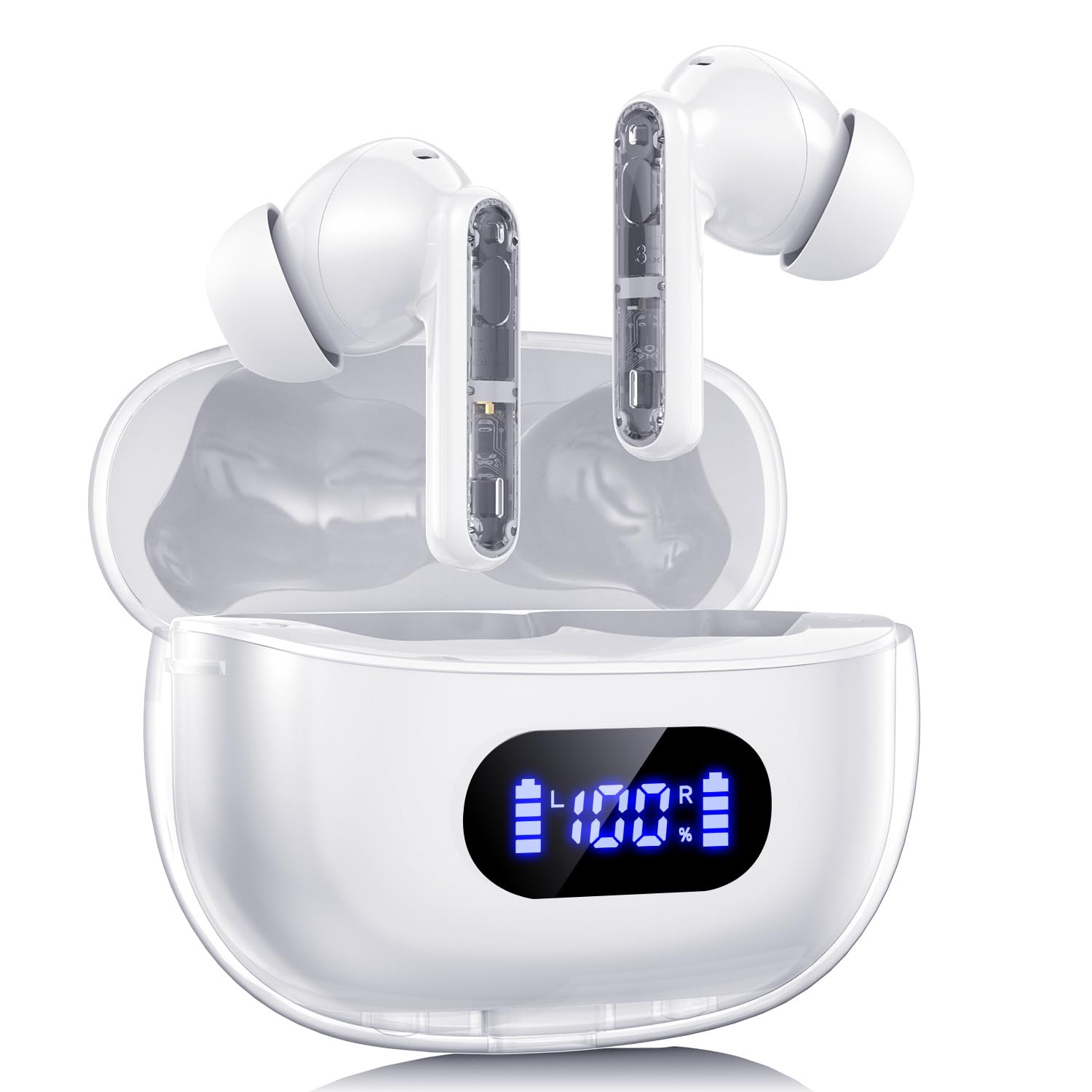 AIMUZIKEER Wireless Earbuds, Bluetooth Earbud & in-Ear Headphones Deep Bass Clear Call, IPX7 Waterproof Ear Buds Wireless Earphones, 30Hrs Playtime Compatible with Samsung TV Phone Android White