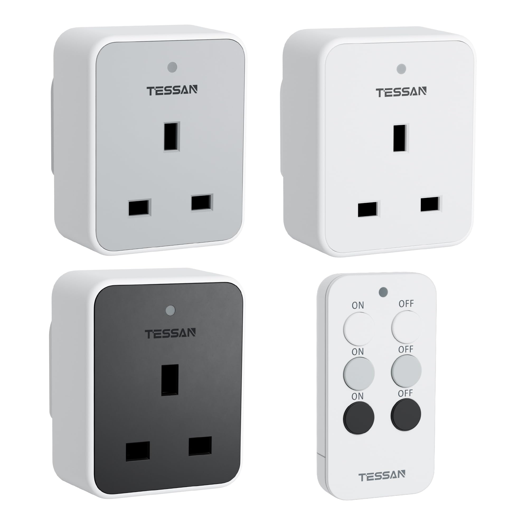 TESSAN Remote Control Plug Socket UK, 30M/100ft Operating Range, Programmable Wireless Plug Work for Household Appliances, Bedroom, 3 Socket and 1 Remote