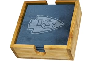 The Memory Company | Licensed NFL 4-Pack Team Logo Slate Coaster Set with Wooden Holder,Kansas City Chiefs