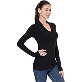 AmélieBoutik Women Cable Knit Button Collar V Neck Ribbed Trim Long Sleeve Sweater Top