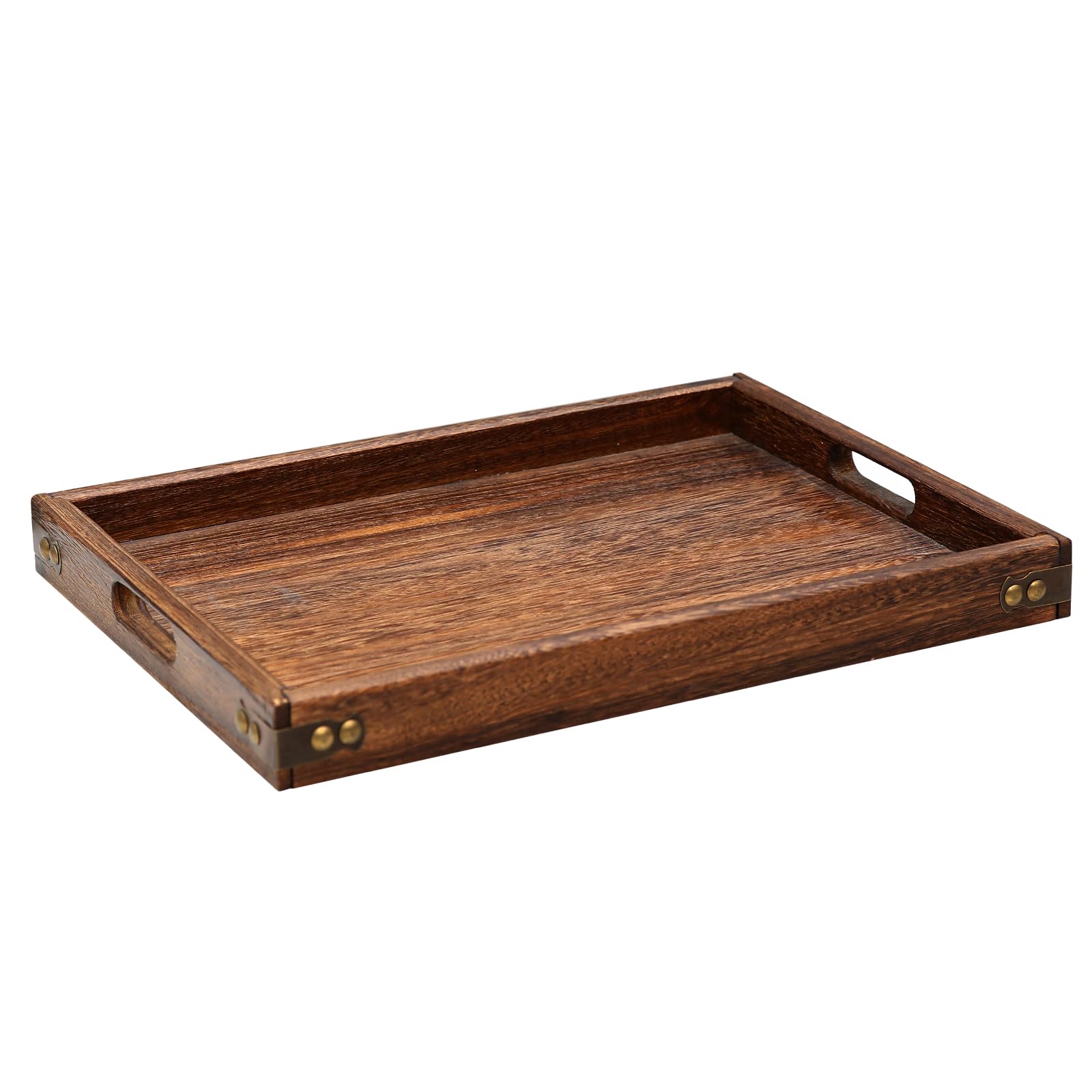 Photo 1 of (16 x 12 Inch) Wood Serving Tray with Handles, Decorative Ottoman Coffee Table Tray for Living Room,Rustic Wooden Tray for Breakfast in Bed, Wood Platters for Lunch,Dinner,Patio, BBQ,Party,Lap