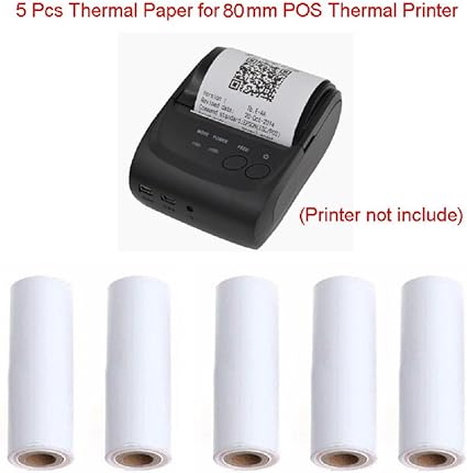 Yasheep - Rollo de papel de recibo térmico (80 x 30 mm, para impresora térmica de 80 mm, 5 rollos): Amazon.es: Oficina y papelería