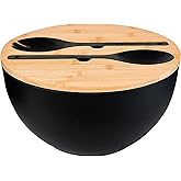 GEHE 12" Salad Bowls, Bamboo Fiber Salad Bowl with Lid, 7.7Qt Extra Large Mixing Bowls with Servers for Kitchen, Salad Serving Bowl Set with Utensils for Salad, Pasta, Fruits, Vegetables and Dessert