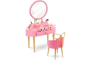 Our Generation – 18-Inch Doll Accessories – Pink Vanity Table & Chair Set – Pretend Make – up & Mirror – Pretend Play 3+ Year