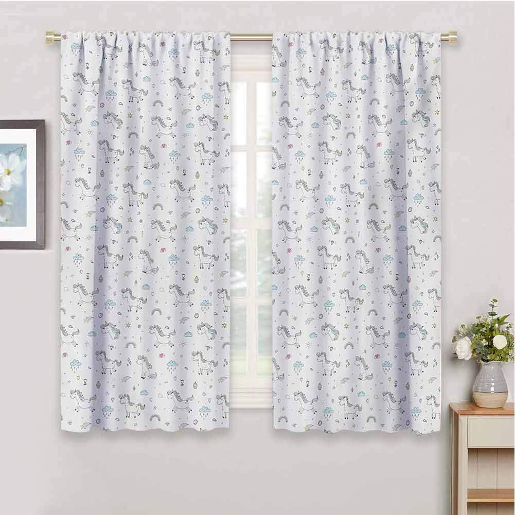 HoBeauty home Unicornblackout Curtains for bedroomIce Creams Hearts and Clouds with Ancient Fairy Tale Animals in Rainbow ColorswindowMulticolor55 x 63 inch