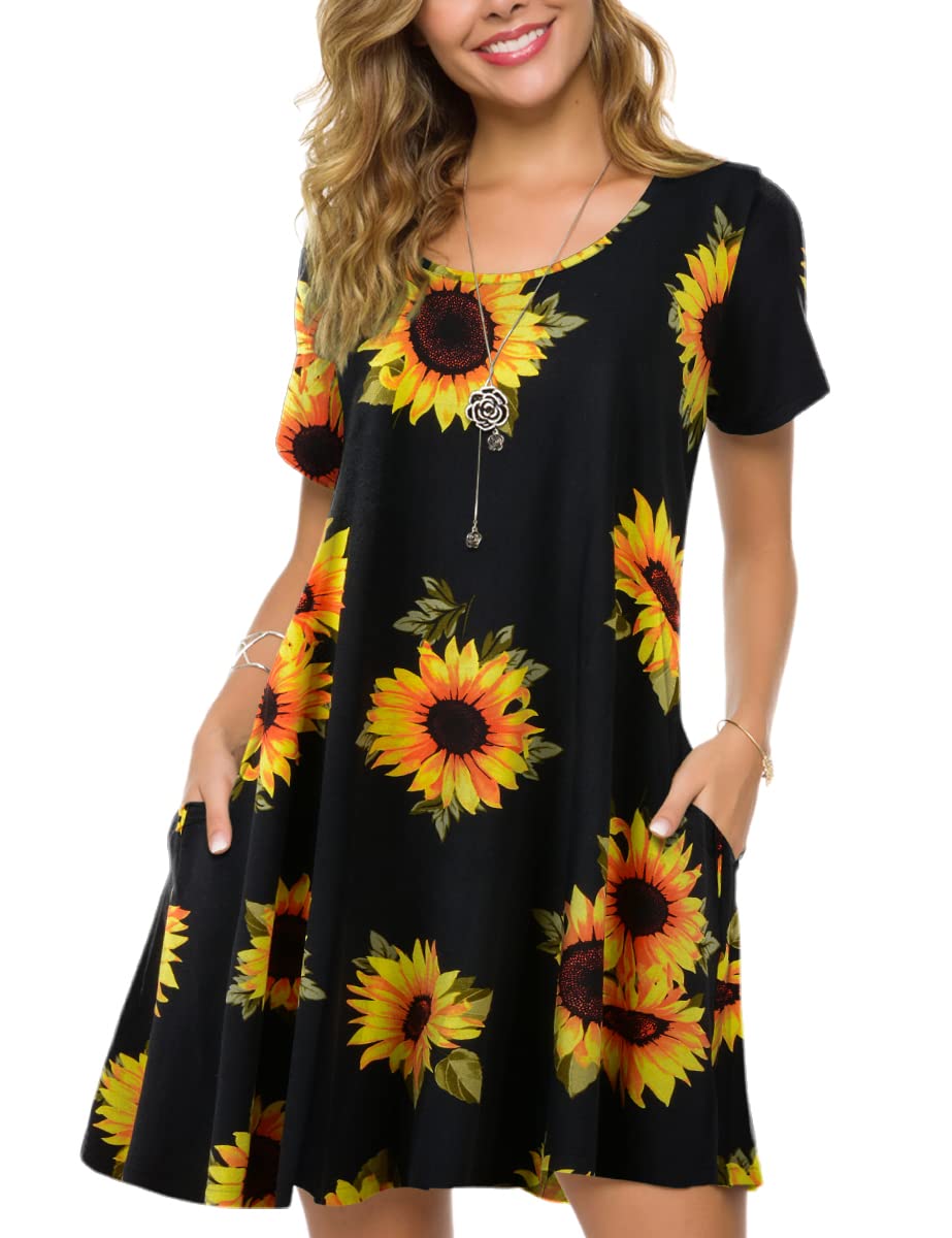 ZENNILO Plus Size Flowy T-Shirt Dress For Women – Casual Swing Tunic With Pockets, Flower Print, & Soft Stretch Fabric (Size Small) - View #4