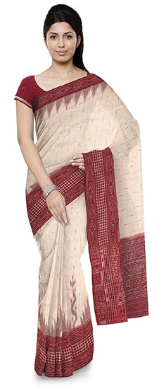 Women's Ikat Cotton Saree (o 53_Off-White)