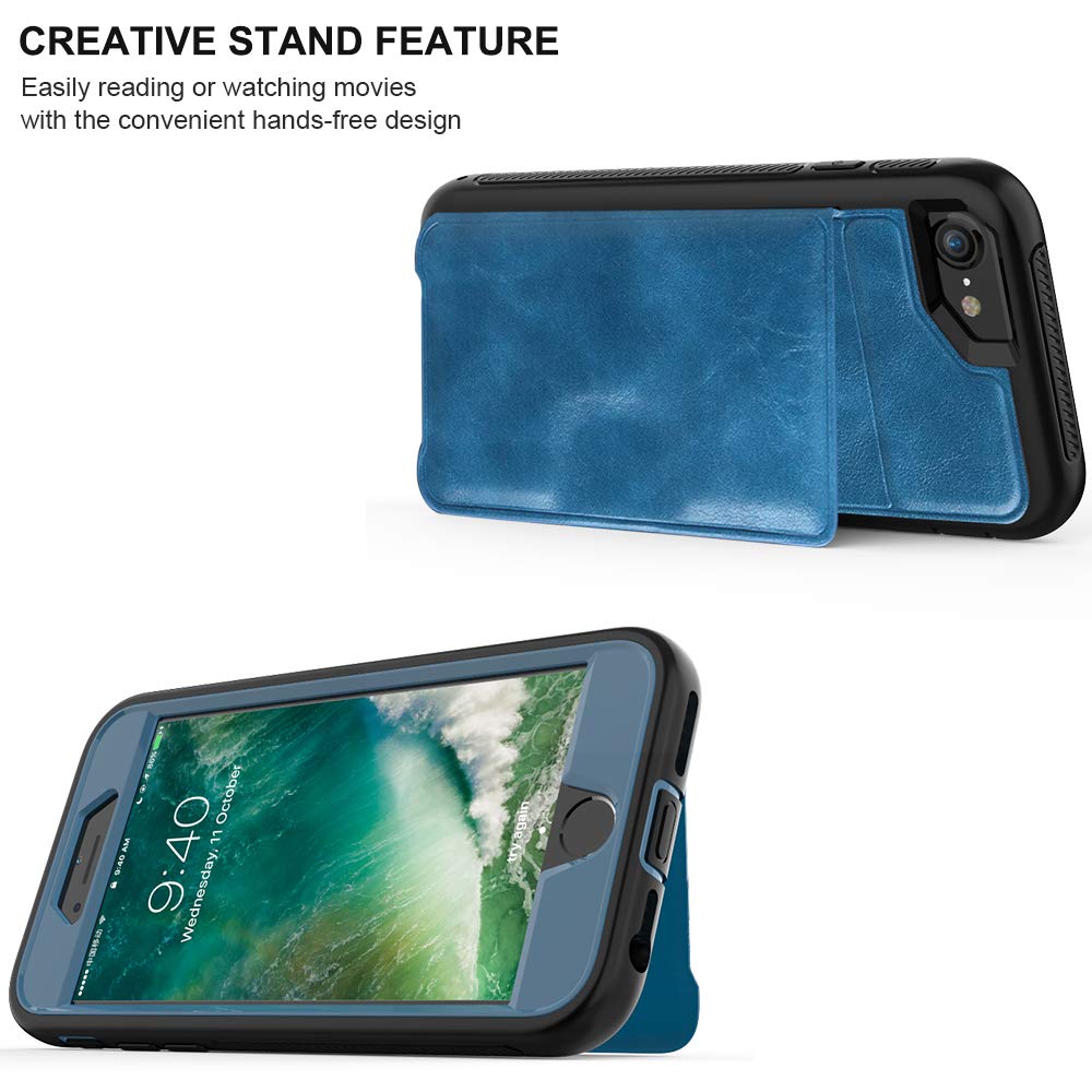 iPhone 8 Case, iPhone 7 Case iPhone 6/6s Wallet Case with Card Slot Holder Shockproof Protective PU Leather Wallet Case for Apple iPhone 8/7/6/6s (4.7 inches) [All Black] (Blue/Black)