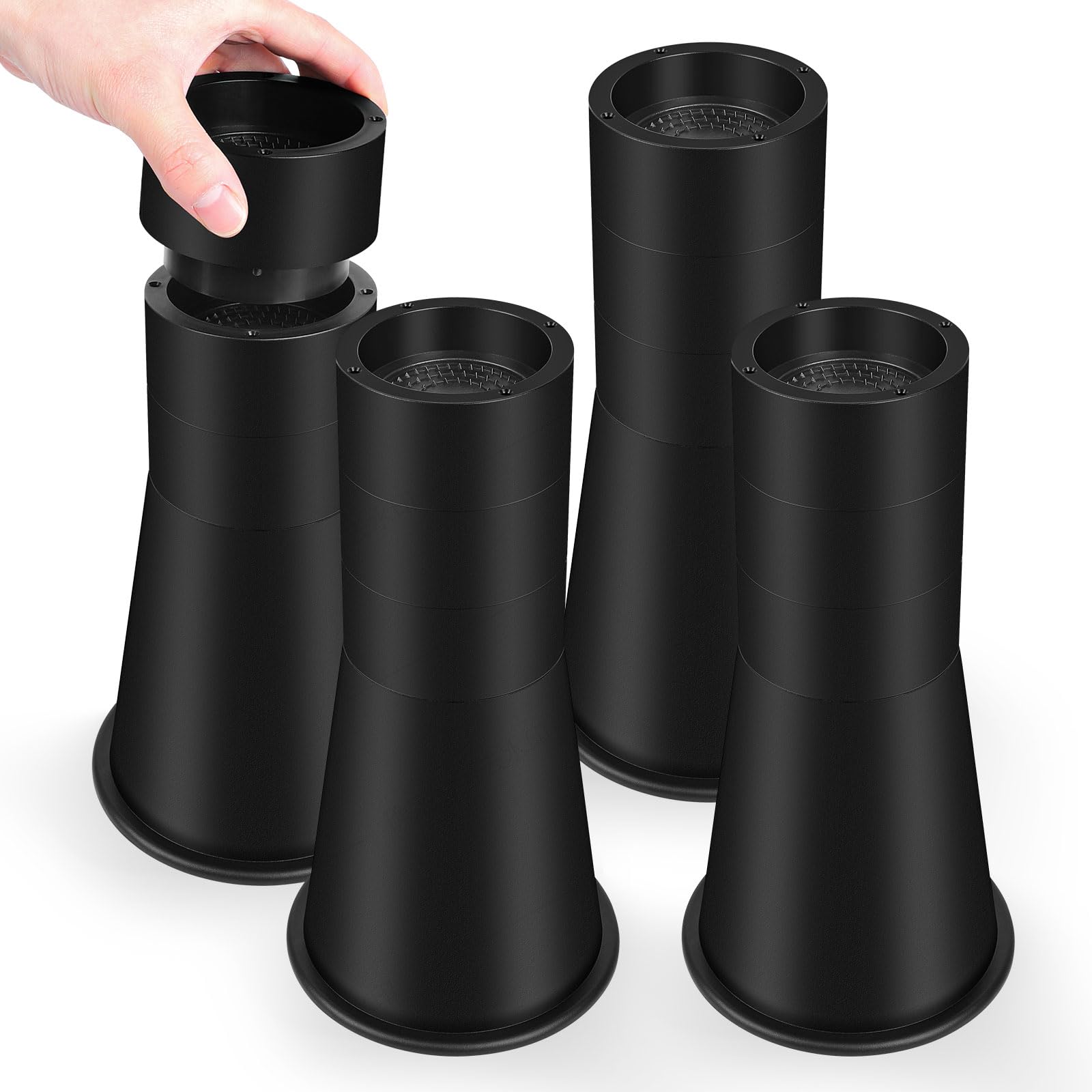 Photo 1 of JONHWI Bed Risers, 11.4 Inch Round Furniture Riser Adjustable Heavy Duty Raise Blocks for Bed Couch Table Desk - Supports up to 6,000 lb (Black,4 Pack)
