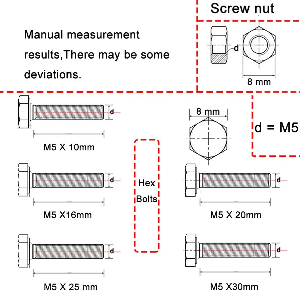 150pcs M5 Nuts and Bolts Set Outer Corner Hexagonal Screws 304 Stainless Steel Hex Bolt Set for Machinery Industry Furniture Toys DIY Fastener - Image 3