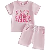 CREAIRY Toddler Baby Girl 1st 2nd 3rd 4th Birthday Outfit Birthday Girl Bow Short Sleeve T-Shirt Shorts Set Summer Clothes