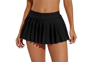 Eisnnu Women Mini Skirt Basic Elastic Waist Stretchy Solid Pleated Skirt Sexy Black Mini Skirt A-Line Skirt Skirt Length 25CM