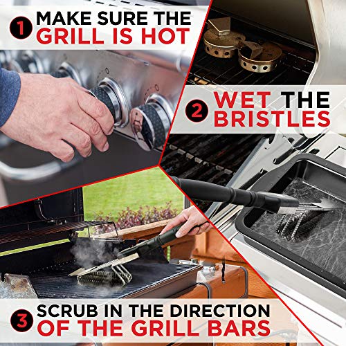 Alpha Grillers Grill Brush & Scraper with 3 Replaceable Heads | Best BBQ Cleaner. Perfect Tools for All Grill Types | Stainless Steel Wire Bristles and Stiff 18 Inch Handle. Ideal Barbecue Accessories - Thumbnail 4