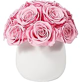 JoyFlower Preserved Flowers Vase Ceramic Decor, Eternal Flower Vases for Centerpieces, Forever Flower Decorations for Home Party Wedding Table Living Room, Ceramic Flower Vase House Decors(Pink)