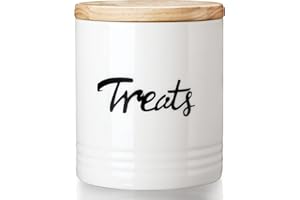 LEETOYI Cat Treat Container with Lid, Ceramic Dog Treat Jars 4.5-Inch 31oz (White)