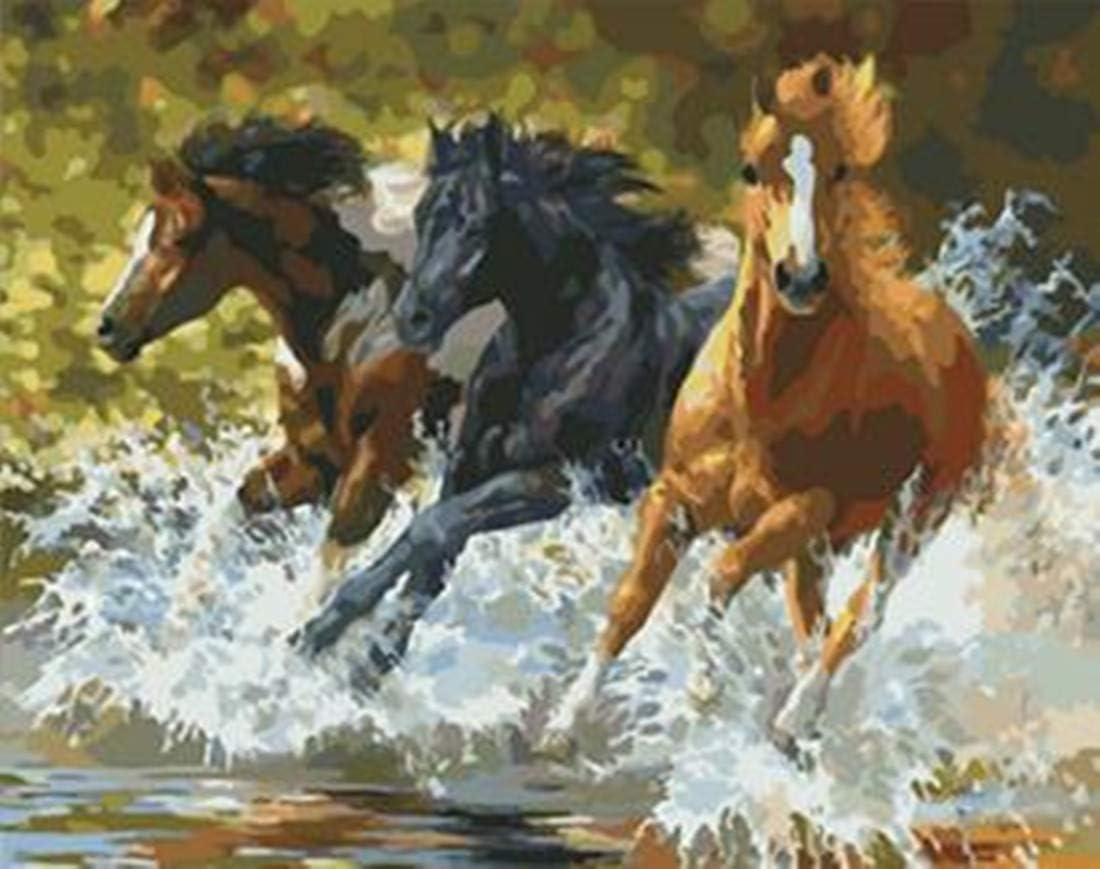 SONBY Paint by Numbers Kits for Adult Kids,Rushing Horses River Water Painting by Number for Home Wall Decor,16"x20" Unmounted