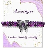 Vinswet Crystal Bracelets for Women 2pcs Natural Healing Gemstone Beaded Bracelet Butterfly Charms Stone Layered Bracelet Gifts Women
