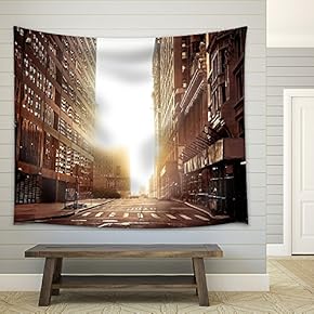 Absolutely Empty Street in New York Early Morning - Fabric Wall Tapestry Home Decor - 51x60 inches