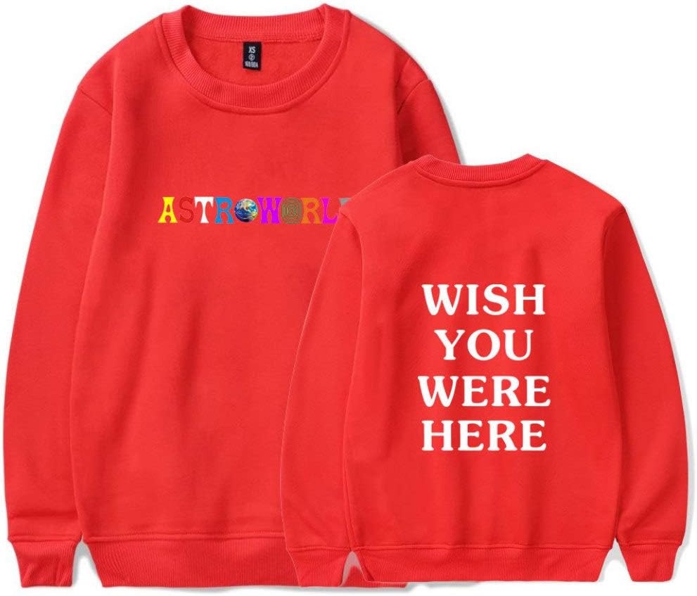 JJZHY Travis Scott AstroWorld Personalized Print Casual Sweatshirt Unisex,Red,S