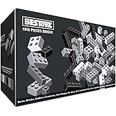 Bestoyz Building Bricks 1000 Pieces in Black, Dark Grey, Light Grey & White, Classic General Building Blocks Toys for Boys &