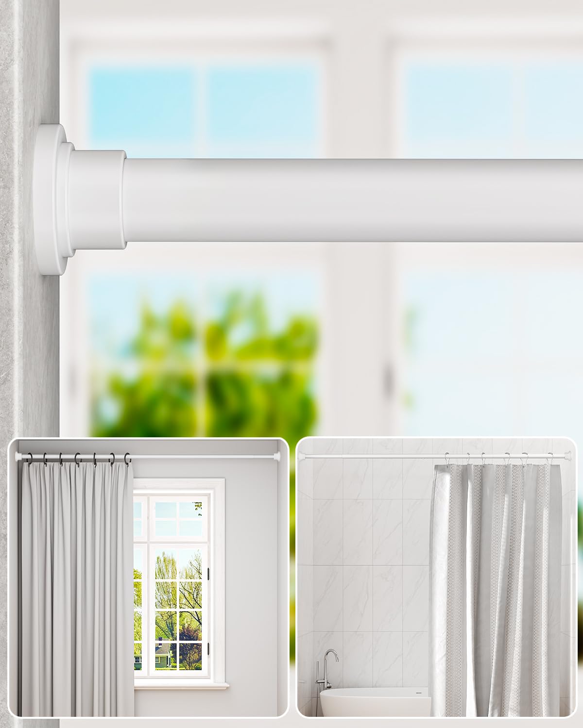 Photo 1 of ALLZONE Shower Curtain Rod Tension No Drill, 42-83 Inches,Heavy Duty Tension Curtain Rod, Rustproof Shower Rods for Bathroom, Adjustable Spring Tension Rods for Windows,White