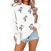 JINTING Christmas Sweatshirt Women Santa Graphic Sweatshirt Candy Canes Pullover Shirt Xmas Bow Cute Long Sleeve Tops