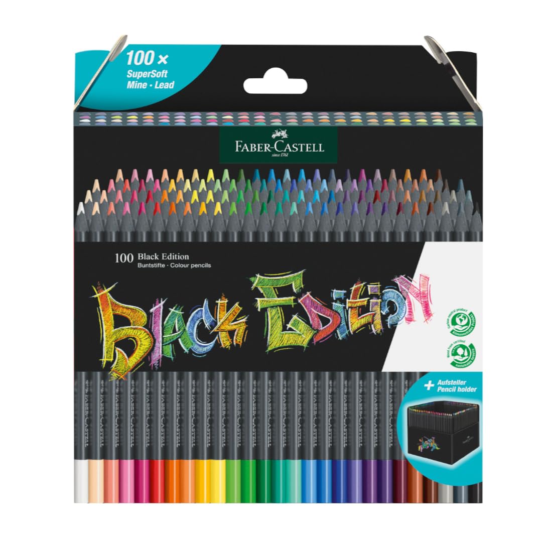 Faber-Castell Black Edition Colour Pencils, Cardboard Wallet of 100