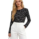 OYOANGLE Women's Glitter Sparkle Long Sleeve Sheer Top Loose Casual See Through Blouse Tshirts