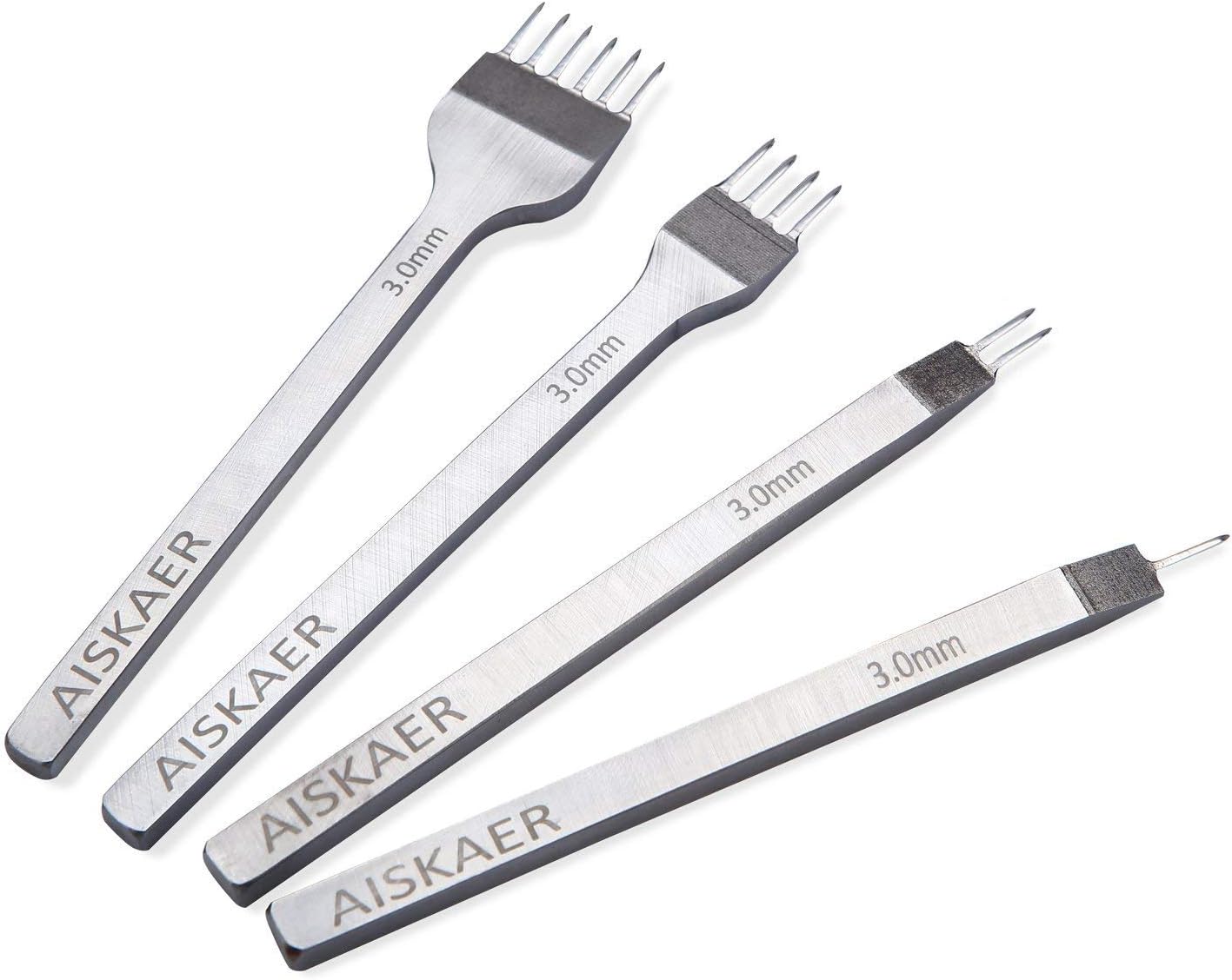 Aiskaer White Steel 3mm 1/2/4/6 Prong DIY Diamond Lacing Stitching Chisel Set Leather Craft Kits(3mm)