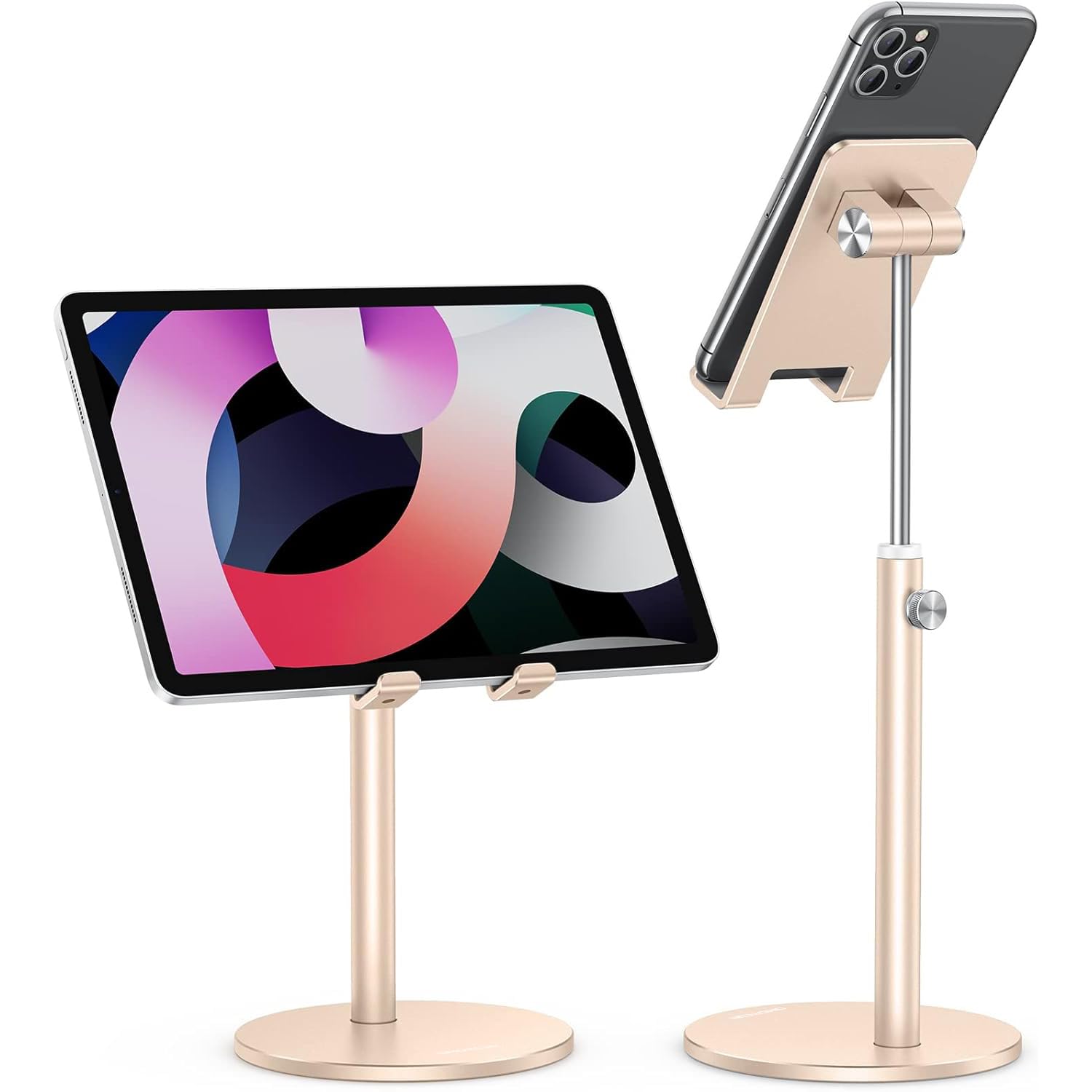 Photo 1 of OMOTON Cell Phone Stand, Angle Height Adjustable Phone Stand, Aluminum Desktop Phone Holder Dock Stand for Desk, Compatible with iPhone 13/Mini/Pro/Max, All Smartphones and Tablets(4-11''),Gold