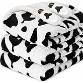 RUJIPO Cow Print Electric Heated Blanket Queen Size,84X90 Black Heating Blanket Queen with Dual Control&Timer&10 Heat Levels,Cute Cow Decor Sherpa Blankets Warmer Gifts for Bed Women Adults
