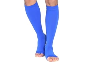 TOFLY® Compression Stockings (Pair), Grade Firm Support 20-30mmHg, Opaque, Unisex, Open Toe Knee High Compression Socks for Varicose Veins, Edema, Shin Splints, Nursing, Travel, Blue L