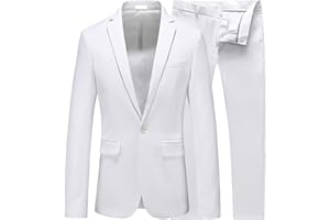 UNINUKOO Mens Suit Slim Fit 1 Button 2 Piece Wedding Party Holiday Solid Color Tux Suits for Men