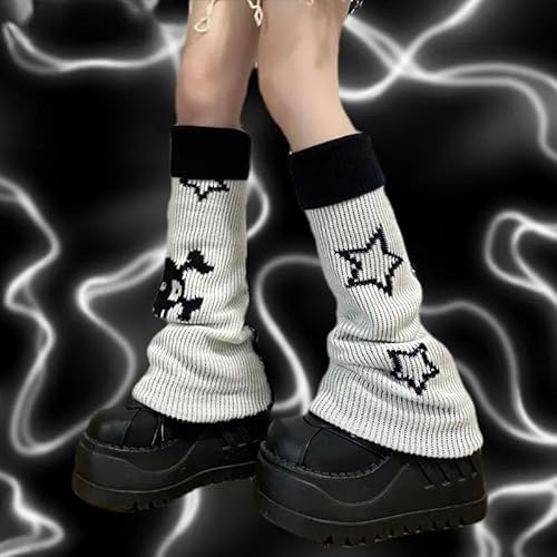 heyheyshine Y2k Star Skull Print Two Side Wear Knitted Leg