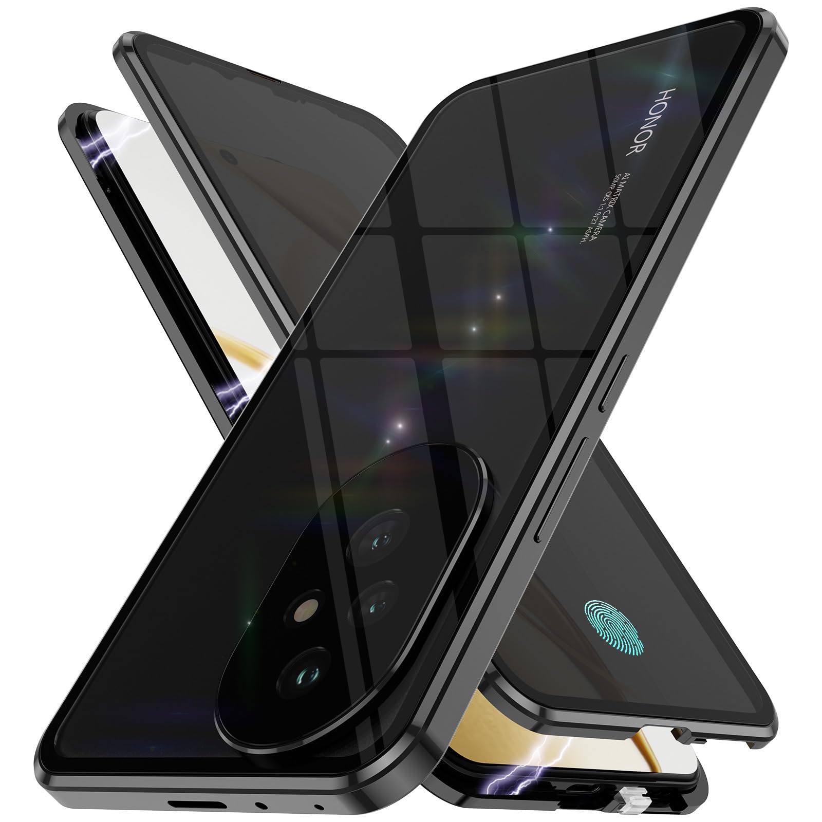 STARRYNOVA Privacy Case Compatible with Honor 200 5G, Front and Back Metal Magnetic Case, 360 Degree Protection with Anti-Peep Glass - Black