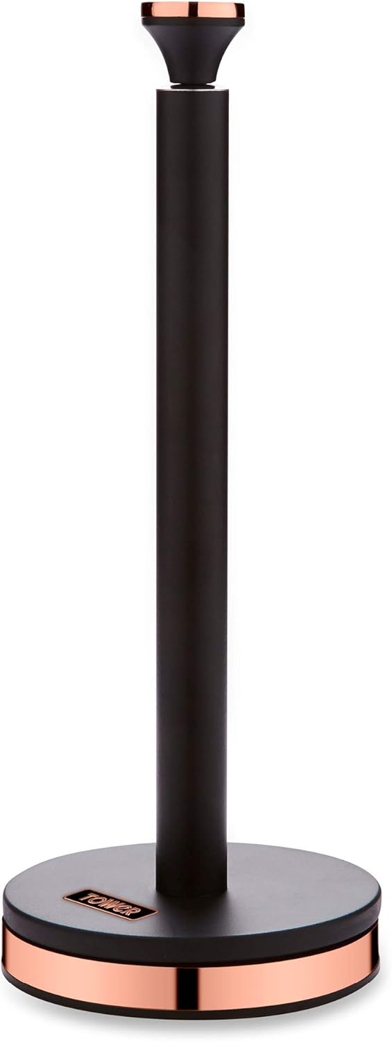 Tower T826133BLK Cavaletto Towel Pole Kitchen Roll Holder with Soft