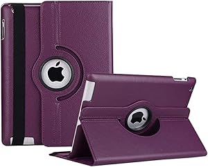 iPad 2/3/4 Case - 360 Degree Rotating Stand Smart Case Protective Cover with Auto Wake Up/Sleep Feature for Apple iPad 4, iPad 3 & iPad 2 (Purple)