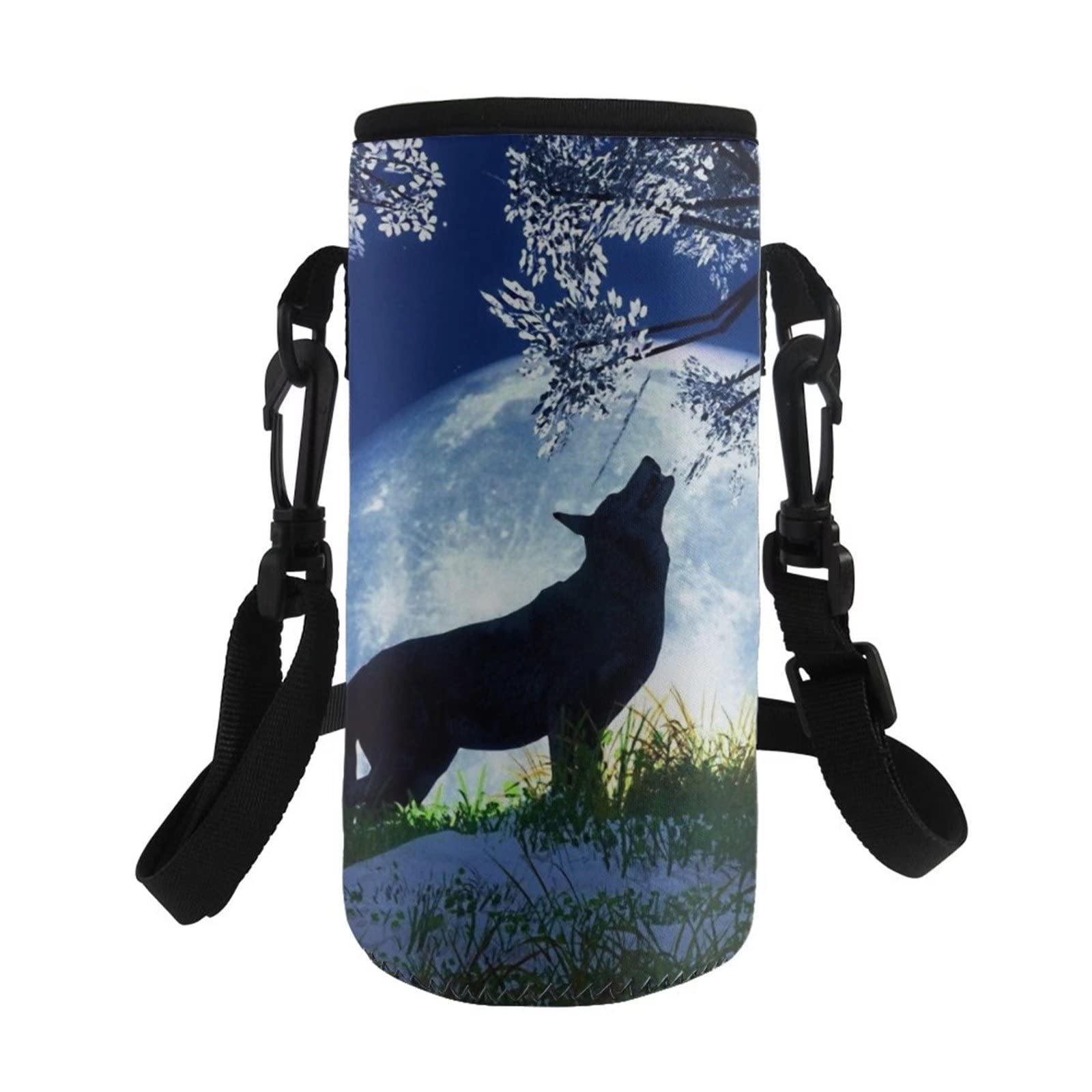 COEQINE Kids Adult Water Bottle Carrier Bag,Print Floral Wolf,Neoprene Portable Insulated Bottle Sling Holder Bag,for Stainless Steel and Plastic Bottles — image 1