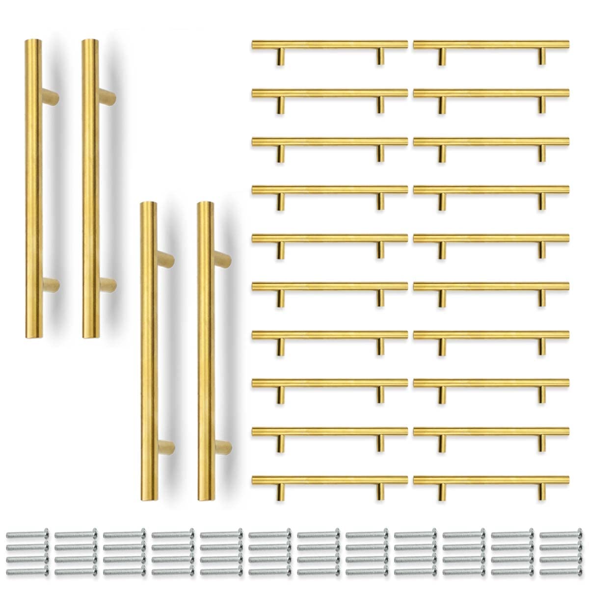 Bwintech 24 Pcs 150MM (96MM Hole Center) Gold Cabinet Pull Handles Kitchen T Bar Handles, Stainless Steel, Ideal for Cabinet, Drawer, Cupboard