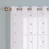 Deconovo Star Embroidery Linen Look Sheer Voile Curtains Two Panels 55 x 72 Grey view 3