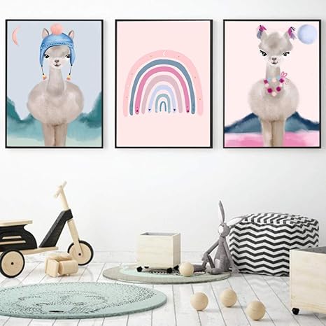 Tougmoo Cartoon Lama Regenbogen Kunstdruck Poster dekorative Leinwand