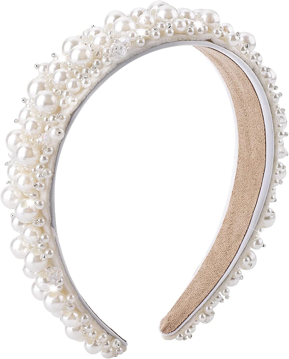 Lusofie Pearl Headbands Faux Pearl Hairbands White Bridal Beaded Hair Hoop