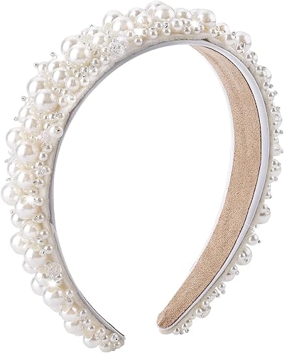 Lusofie Pearl Headbands Faux Pearl Hairbands White Bridal Beaded Hair Hoop