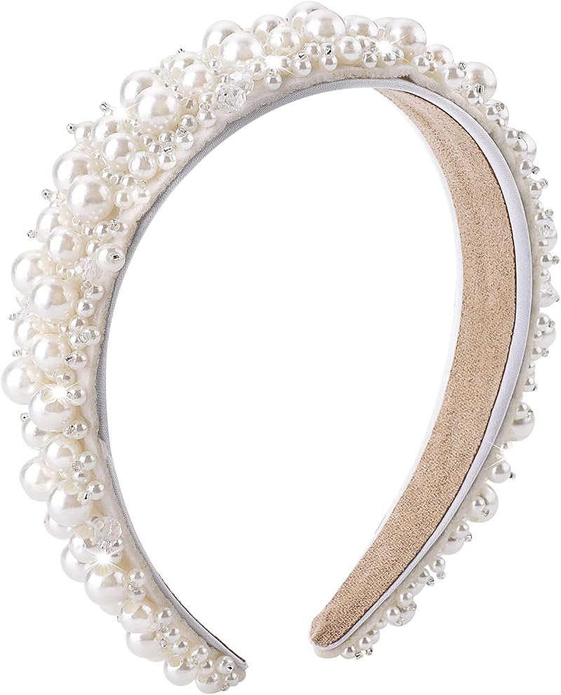 Lusofie Pearl Headbands Faux Pearl Hairbands White Bridal Beaded Hair Hoop