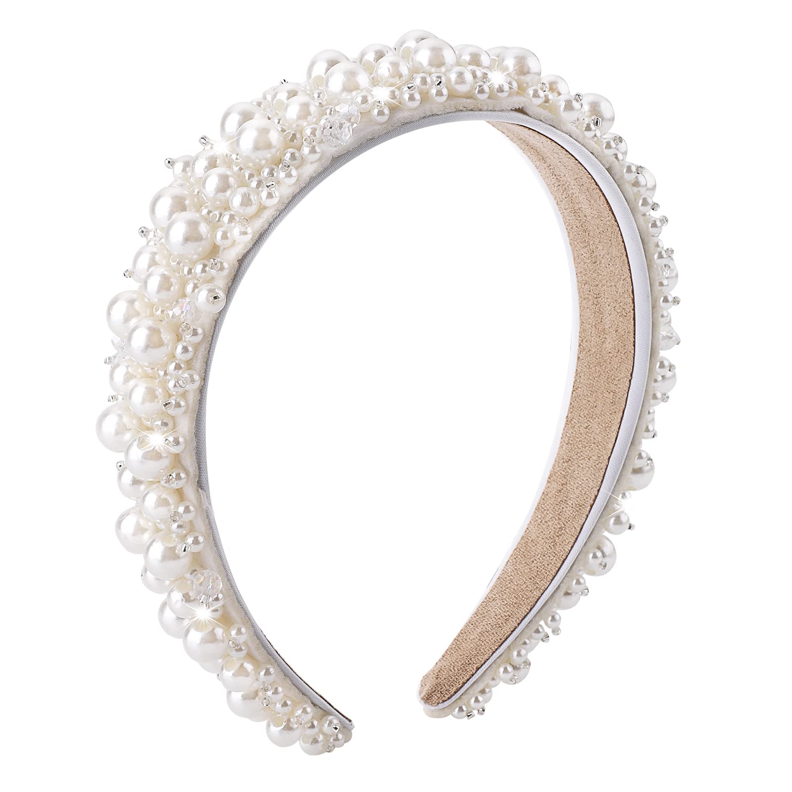 Lusofie Pearl Headbands Faux Pearl Hairbands White Bridal Beaded Hair Hoop Wedding Hair Styling Accessories for Women Girls