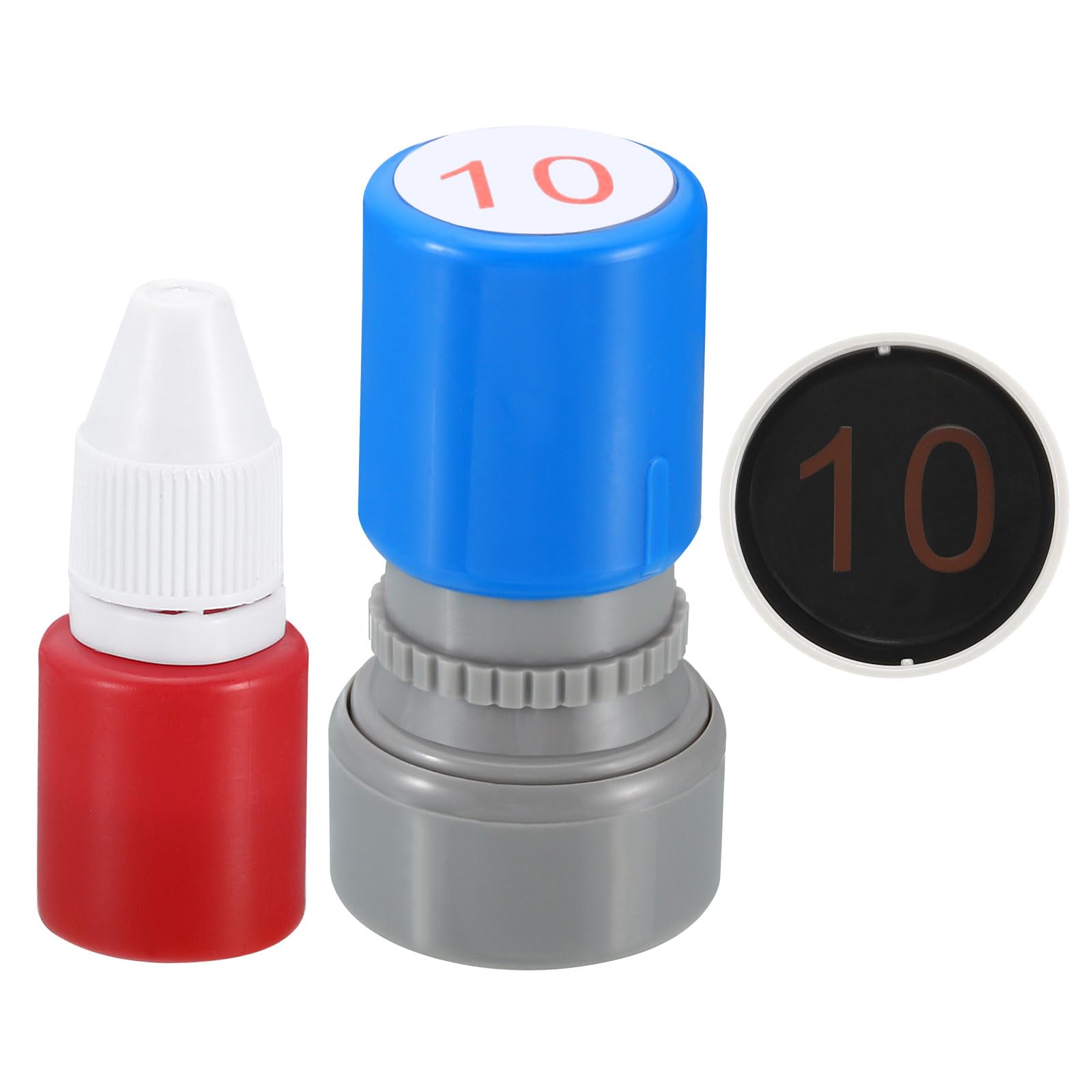 PATIKIL Number Stamps Self Inking, Numeral 10 Teacher Initial Stamp Ink Stamp for Class Notebook Scrapbooking DIY Craft Style 1, Red Ink