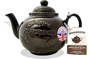 Brown Betty Handmade Original 6 Cup Teapot in Rockingham Brown with Original Staffordshire Logo